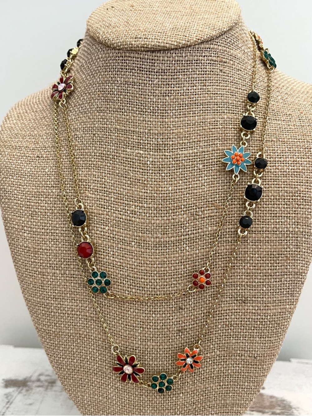 Betsey Johnson Extra Long Floral Enamel Colorful Necklace